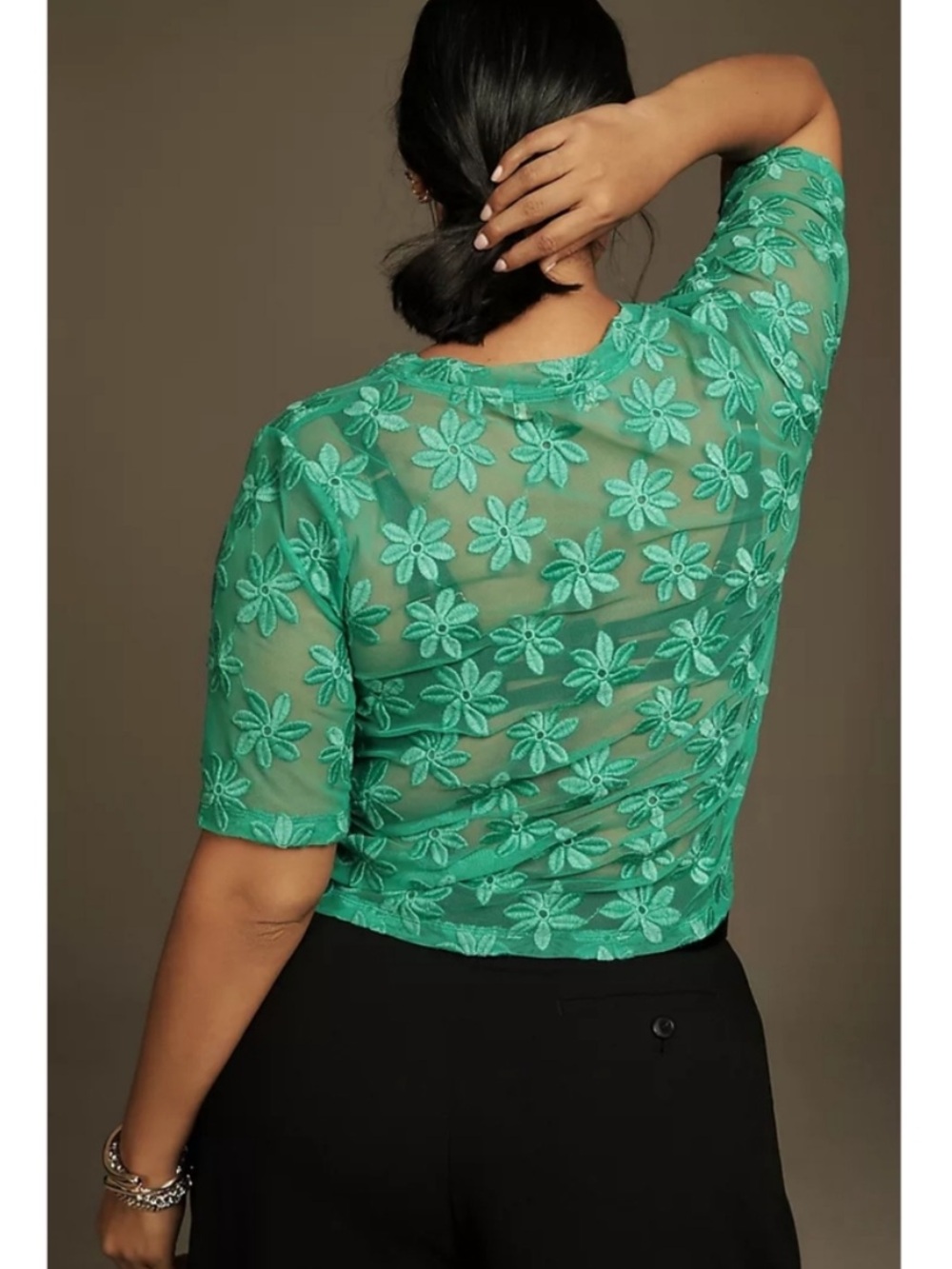 Anthropologie Porridge green floral sheer lace top sz 3X - Picture 3 of 9